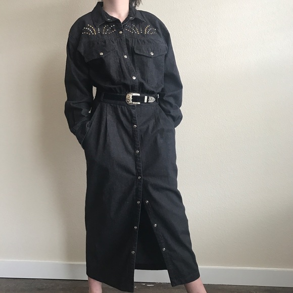 Vtg 80s Dress Denim Jeans Dark Grey - Picture 5 of 8